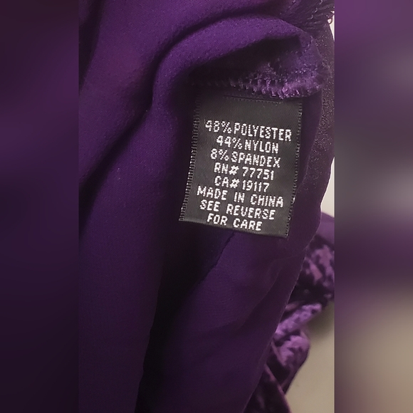 Betsy Johnson Size 4 Elegant Velvet Membroidered And Sheer Hem In Purple Dress - Picture 9 of 13